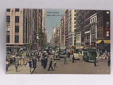 Postcard Fifth Avenue Double Decker Bus New York City New York Linen Unposted