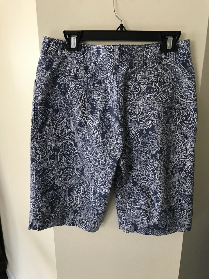 Pantalones Cortos Largos Jones NY Sport Para Mujer Talla 8 Azul Blanco Paisley, Elásticos, Bolsillos Foto 2 de 4