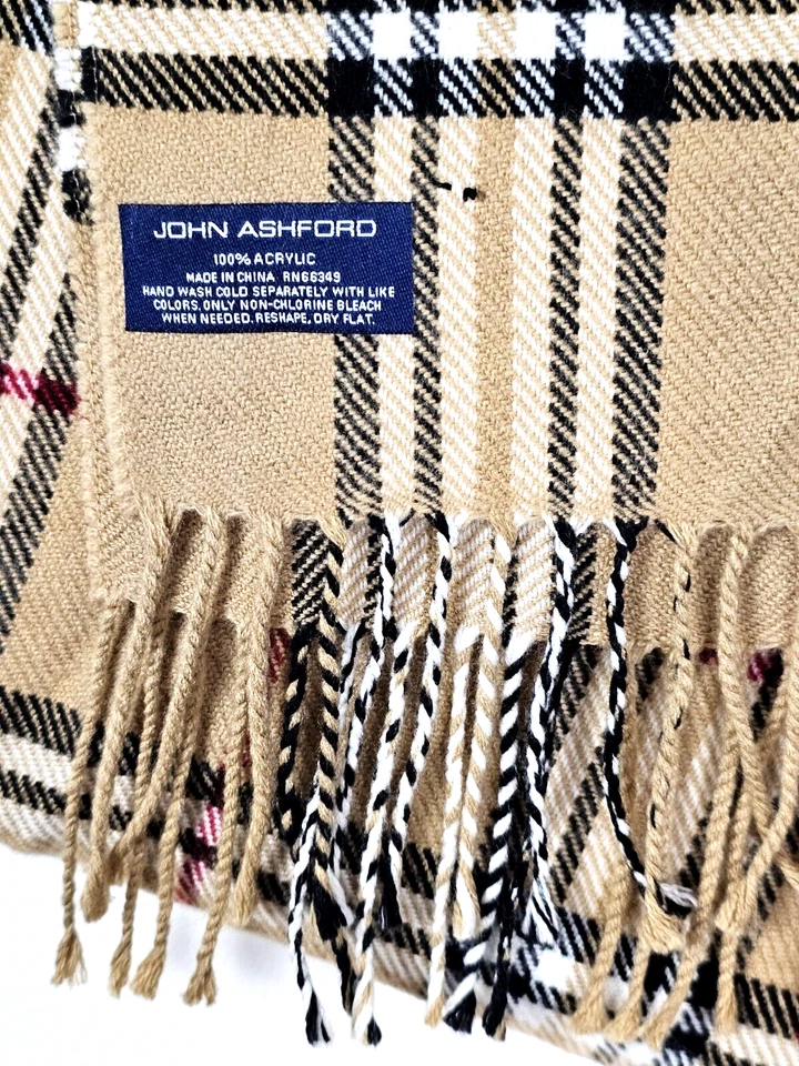 John Ashford Classic Plaid Preppy Scarf Fringe Wrap Around 100% Acrylic NWT - Image 3 of 4