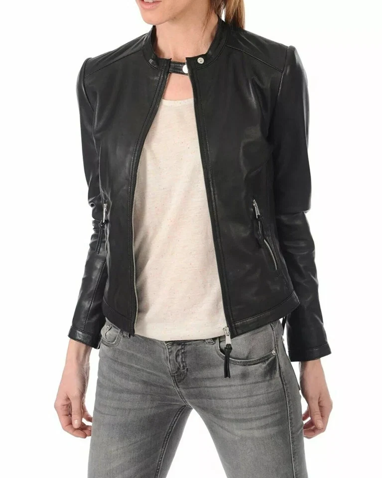 Women's Jacket Genuine Lambskin Soft Stylish Handmade Leather Motorcycle Biker - Image 2 of 4