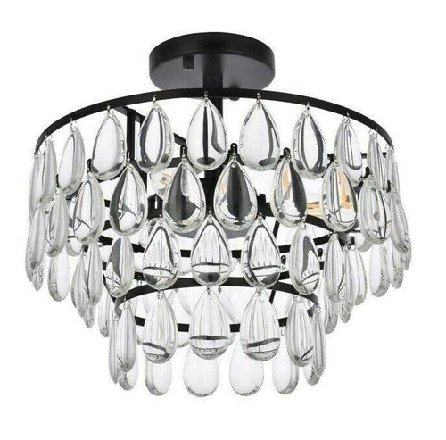 Tear Drop Crystal Flush Mount 3 Light Dining Room Kitchen Bathroom Lighting 14" - Picture 4 of 9