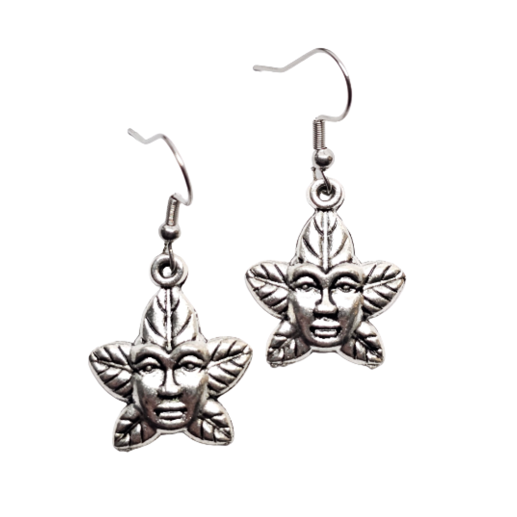 Green Man Leaf Earrings Man of the Woods Pagan Wiccan Earrings Drop Dangle