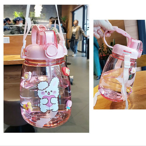 1.3L Sport Water Drinking Bottle Cup Kids Large Plastic Bottle with Strap Straw - Picture 11 of 18