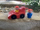 Vintage Fisher Price Little People Mad Sad “Butchy”Happy Freckle Boys Race Car