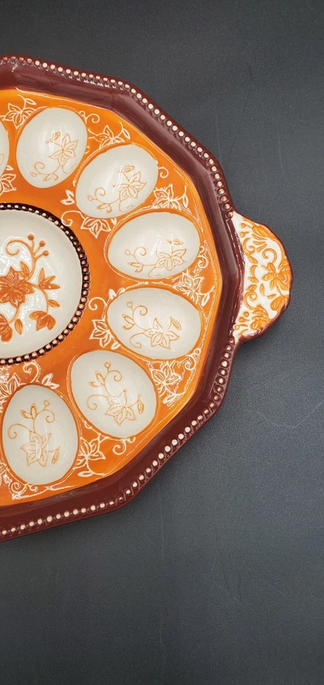 Bandeja de huevos Temptations Deviled cerámica cosecha de otoño 13 5/8" pintada a mano  Foto 4 de 4