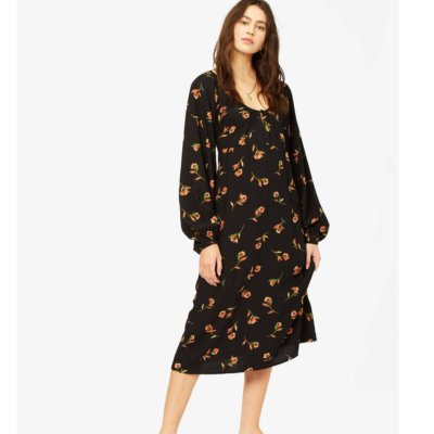 billabong black maxi dress Floral Sweet to Me Long Sleeve Midi NWT Size XS Feriani Couture Spring 2024 4/25/26 WH Sale Size:18.5 - XXL