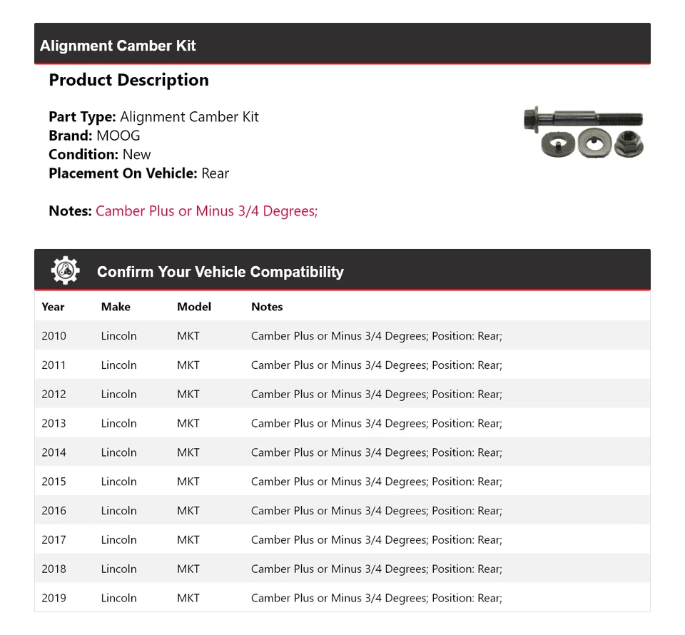 Kit de inclinación trasera para Lincoln MKT 2010-2019 MOOG 2010 2011 2012 2013 Foto 2 de 3