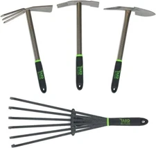 Yard Butler Steel Garden Hand Tool - Pick Axe, Hand Cultivator, Hand Rake & Hoe