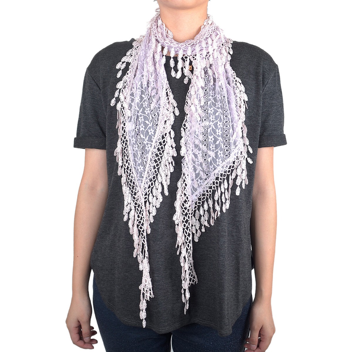 Lace Scarf Long Melon Seed Fringe Tassel Sheer Tear Drop Floral