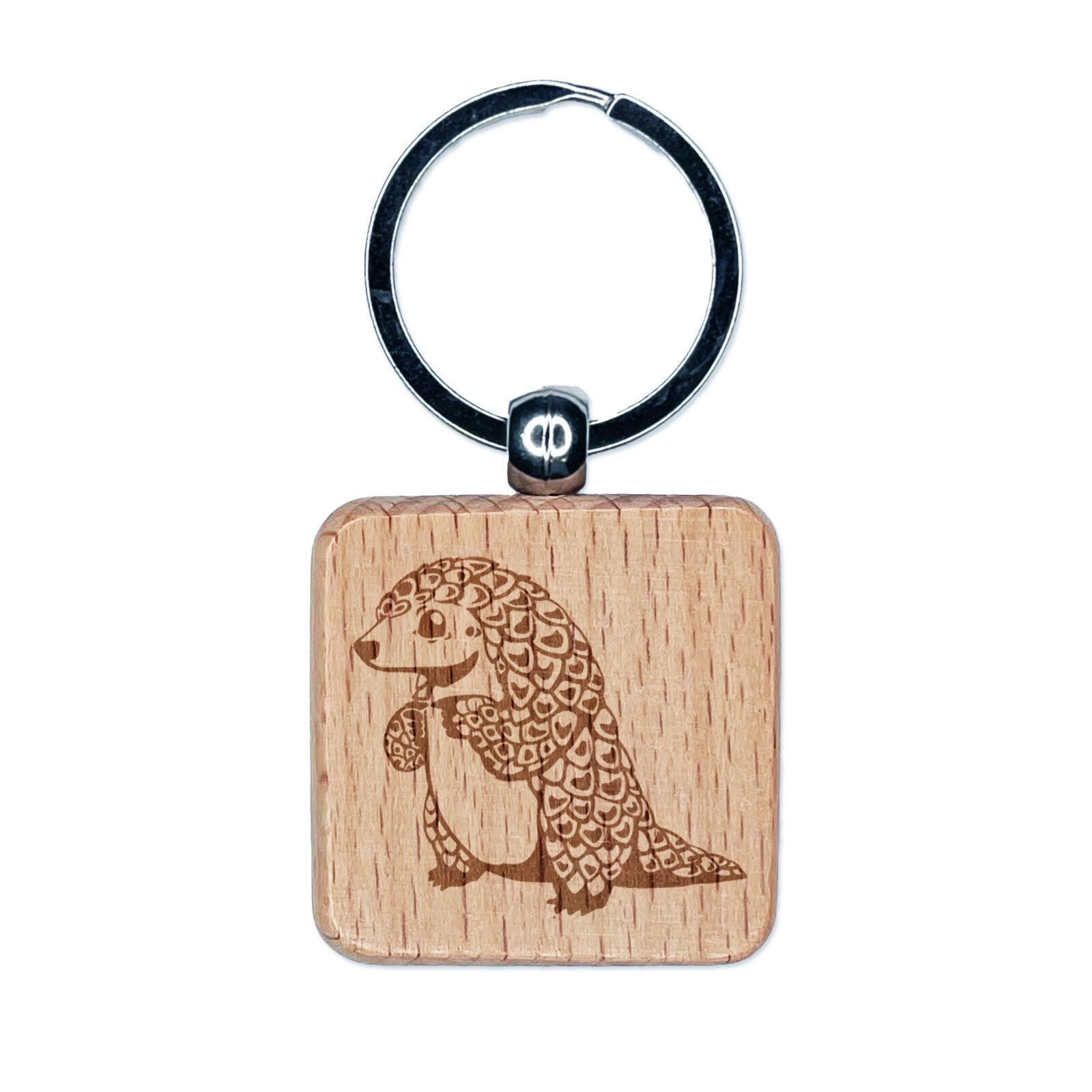 Cartoon Pangolin Endangered Species Wooden Square Keychain  
