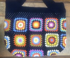 Granny Square Lined Bag, Crochet Bag, Purse, Crochet tote Retro Bag, Hippi Bag