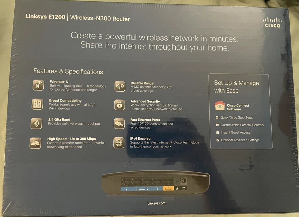 CISCO Linksys E1200-NP N300 Wi-Fi Wireless-N Technology Parental Controls 4PORTS - Image 2 of 3