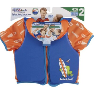 Swim School Trainer Vest Level 2 Age 4-6 Chin Up Collar 50 lb Max Removable Frog