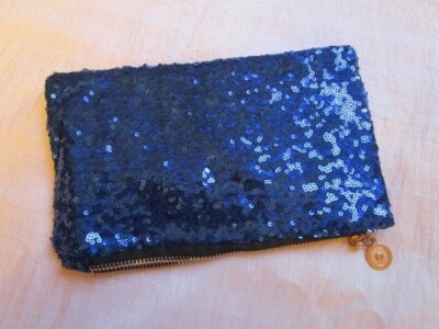 Abendtasche Pailletten Blau Pailletten Reißverschluss Clutch 25 cm