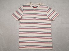Vans Mens L Multicolor Shirt Stripe Crew Neck Front Half Chest Button Casual Top