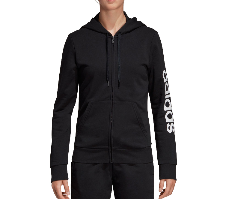 adidas Hoodie Womens XS Slim Fit Essentials Linear Full Zip Black