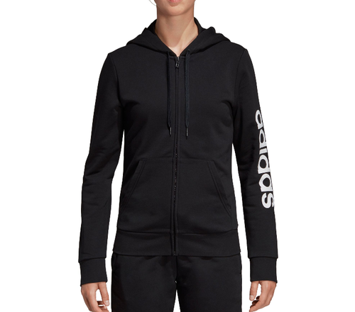 Adidas Full Zip Womens XS Slim Fit Essentials Linear Logo Hoodie Black White - Picture 1 of 7