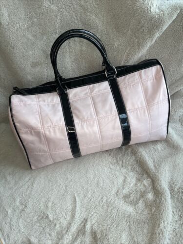 Baby Pink Duffle Bag Travel Gym Purse Faux Patent Leather Shabby Chic Glenda - Picture 3 of 24