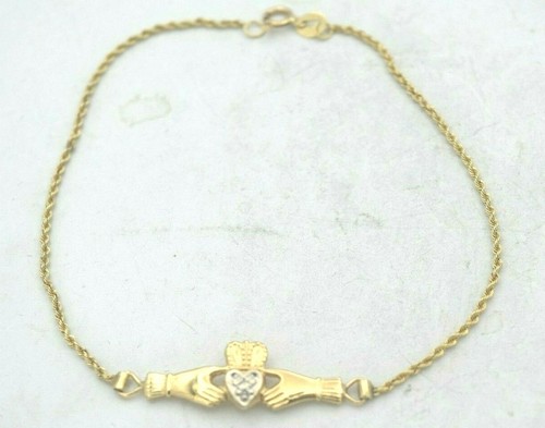 14k Solid Claddagh Heart Bracelet w Diamond Accent (BTS602)