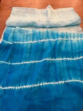 Artisan Handmade Turquoise Hombre Silk Tie Dyed Scarf 15 X 70” Beachy Boho EUC