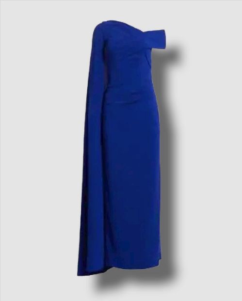 $1995 Talbot Runhof Women's Blue Rosedale One-shoulder Cape Sleeve Gown ...