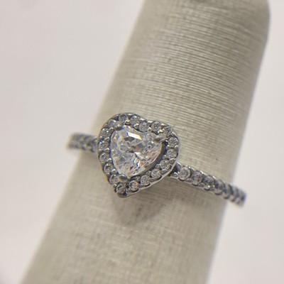 Pandora Womens Elevated Heart Ring CZ 925 Sterling Silver Sz 6 White
