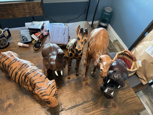 Leather Wrapped African Safari Animals Set Of 5