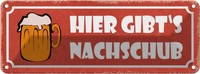 Blechschild 10X27 Cm Bier Hier Gibt`S Nachschub Spruch Zitat Deko Geschenk Metal