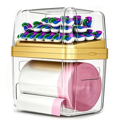 2-in-1 Trash Bag Dispenser & Laundry/Dishwasher Pods Container, Clear Acrylic...
