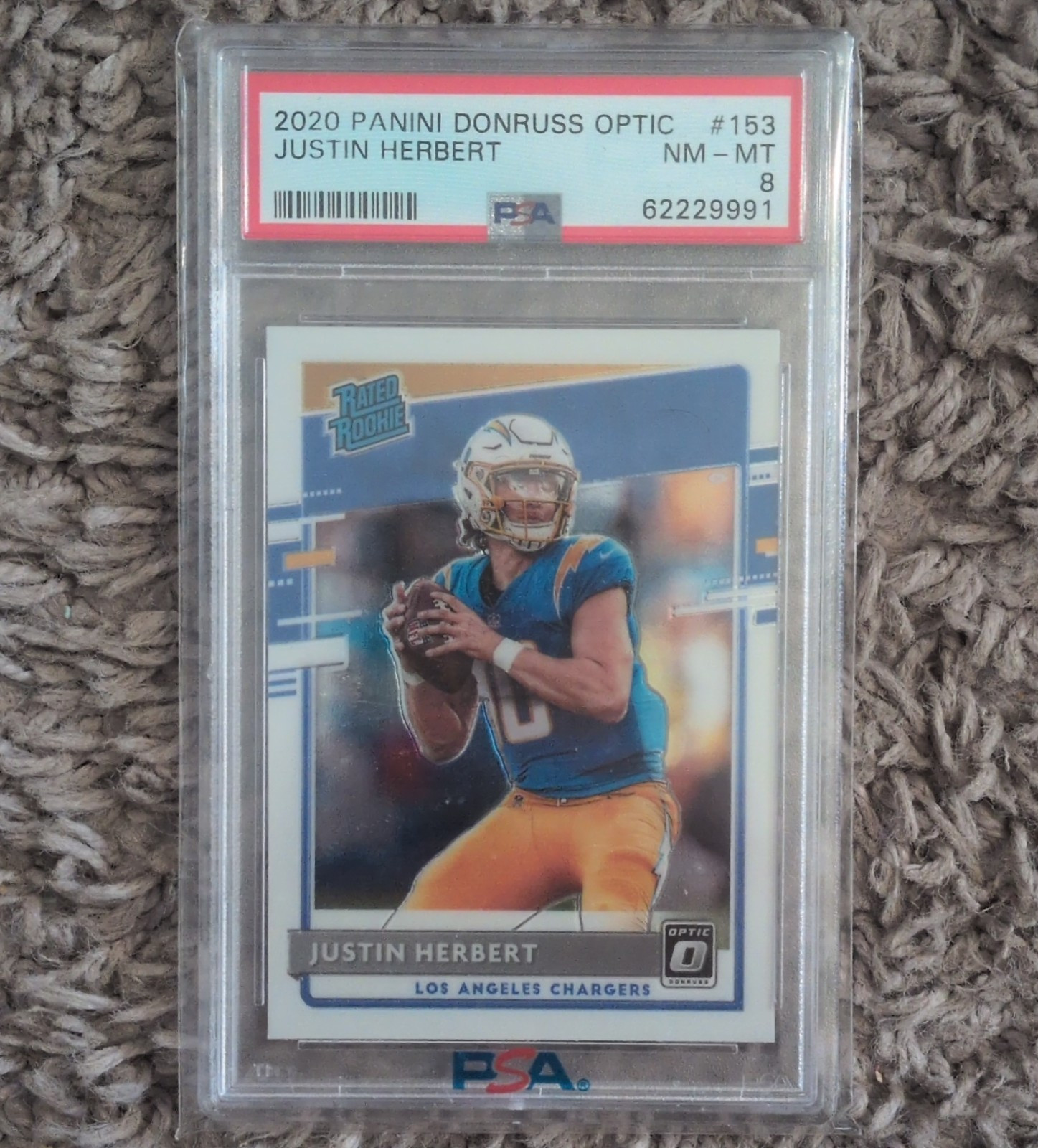 2020 Panini Donruss Optic Rated Rookie Justin Herbert #153 PSA 8 Chargers