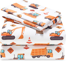 Kids Twin Sheet Set Construction Vehicle - 3 Piece Soft Microfiber Bedding