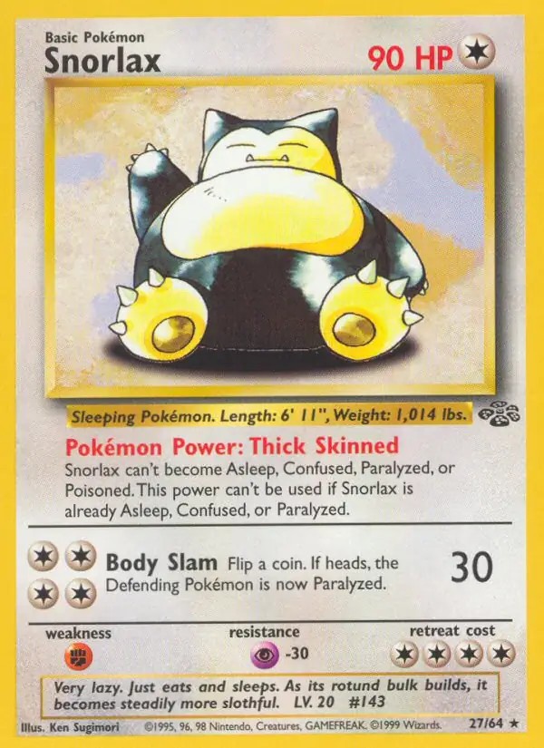 Snorlax - 27/64 - Pokemon Jungle Unlimited Rare Card WOTC NM