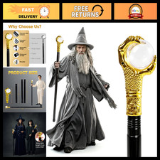 41" Dragon Wizard Staff - Metal Walking Cane for Costume, Cosplay, Fantasy Rolep