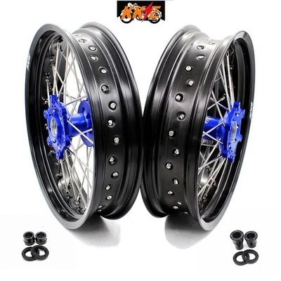 KKE 17" Supermoto Wheels For Yamaha WR250R 2008-2020 Rims Motard Wheelset Blue - image 1 of 4