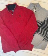 Lot of 2 IZOD Calvin Klein boys youth L 14/16 Sweaters Red Gray Quarter Zip Fall