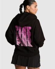 Victoria  s Secret PINK Friday Black Pink Logo Full Zip Hoodie XLARGE