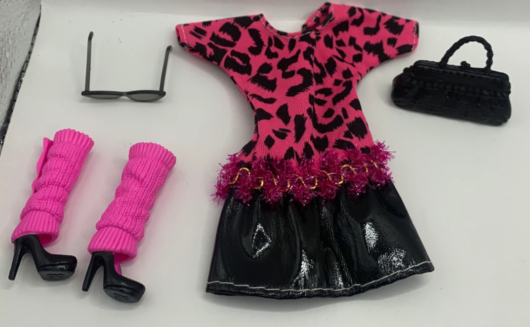 Modern Barbie Doll Outfit Fashion Animal Print Pink Cheetah Dress Clothes Shoes