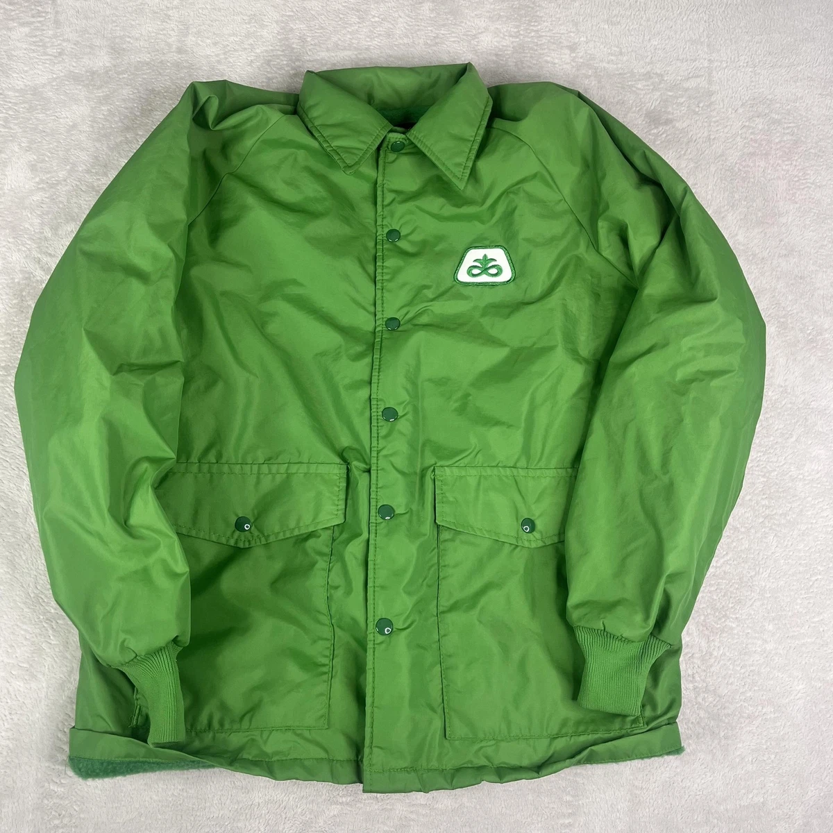 Vtg Pioneer Seed Jacket Mens L Tall Green Swingster Proud to be a Farmer Snap