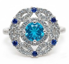 2CT Blue Topaz  White Topaz 925 Solid Sterling Silver Ring Sz 8 MB5-1