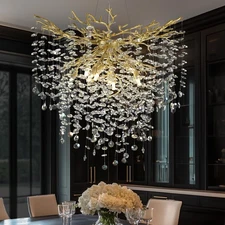 Gold Crystal Chandelier,32" Tree Branch Chandelier,Modern Chandeliers for Din...