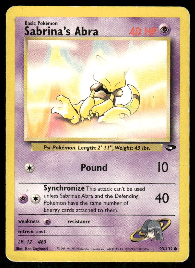 Pokemon Tcg Sabrina's Abra #93 Pokemon Gym Challenge MP