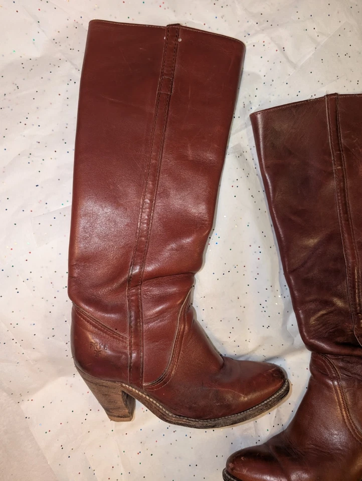 Botas Campus Frye De Colección Para Mujer Talla 5 Cuero Marrón Coñac Años 70 EE. UU. 7110 Hippie  Foto 3 de 4