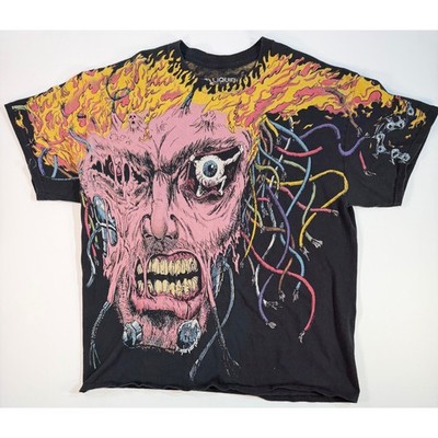 Liquid Blue Cyber Horror All Over Print T-Shirt XL Black Cybernetic Graphic Tee