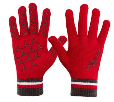 Mizuno Men Knit Gloves Sports Running Red Gray Casual Soccer Glove 32JYC50262