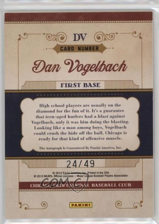 2011 Playoff Prime Cuts Century Gold /49 Daniel Vogelbach Dan #DV Auto - Image 2 of 2