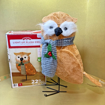 Holiday Time Light-Up Plush Owl 22'' Christmas Decoration Yard Art Rare w/ Box