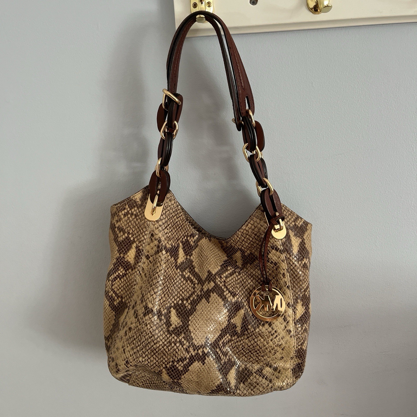 MICHAEL KORS LEATHER Snakeskin Python  SATCHEL/SH… - image 1