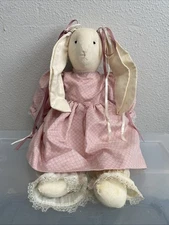 Primitive Easter Bunny Rabbit Doll Handmade Dress Folk Art  20” Vintage