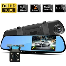 Mirror Dash Cam Rear View Dual Dash Camera Front and Rear for Car + 64GB