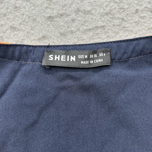SHEIN Women's Size Medium Navy Blue Orange Trim Button Down Jersey California - 第 3/9 張圖片
